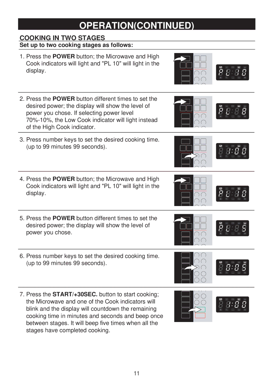 Emerson MW8115SS owner manual Cooking in TWO Stages, Set up to two cooking stages as follows 