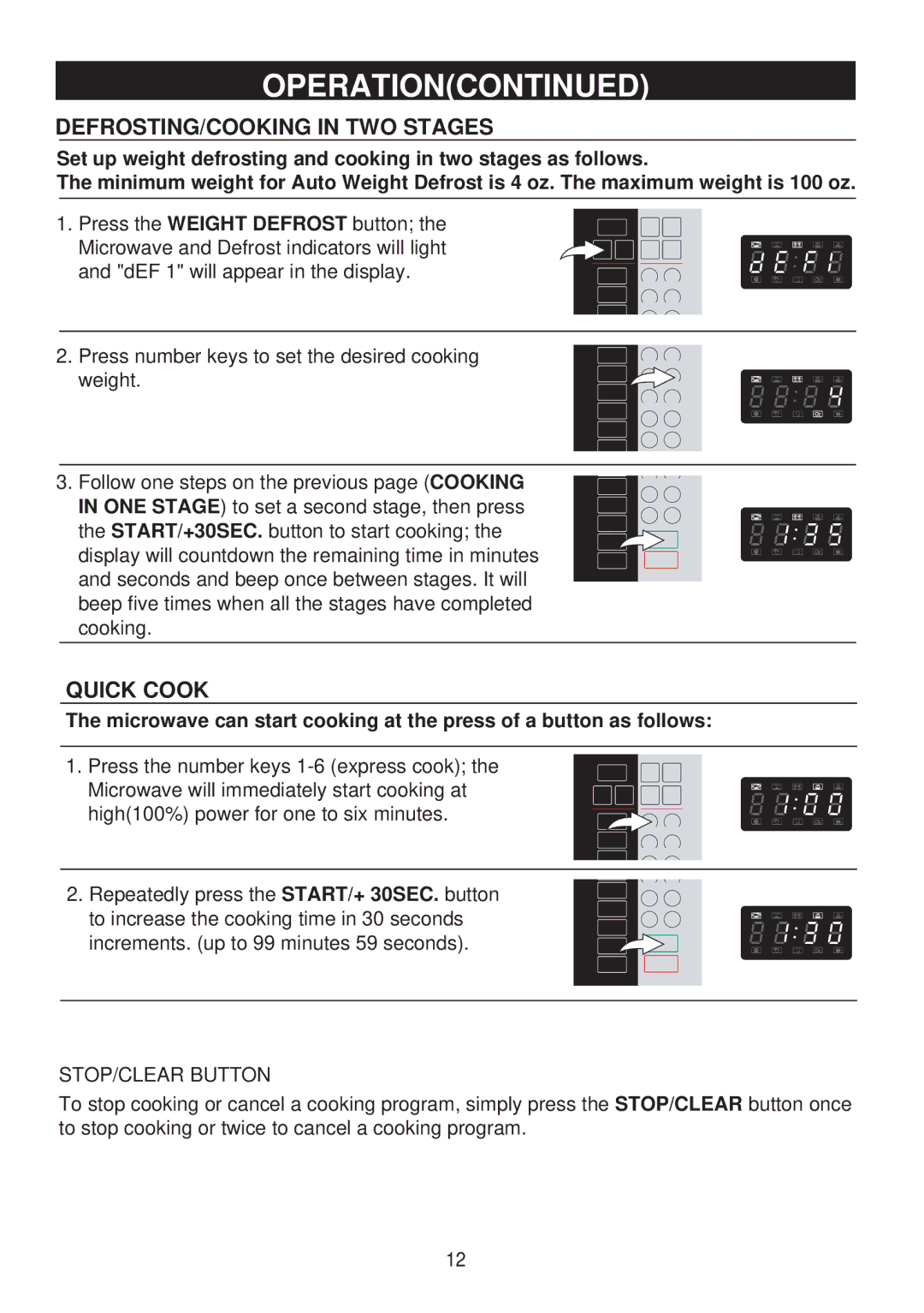 Emerson MW8115SS owner manual DEFROSTING/COOKING in TWO Stages, Quick Cook 