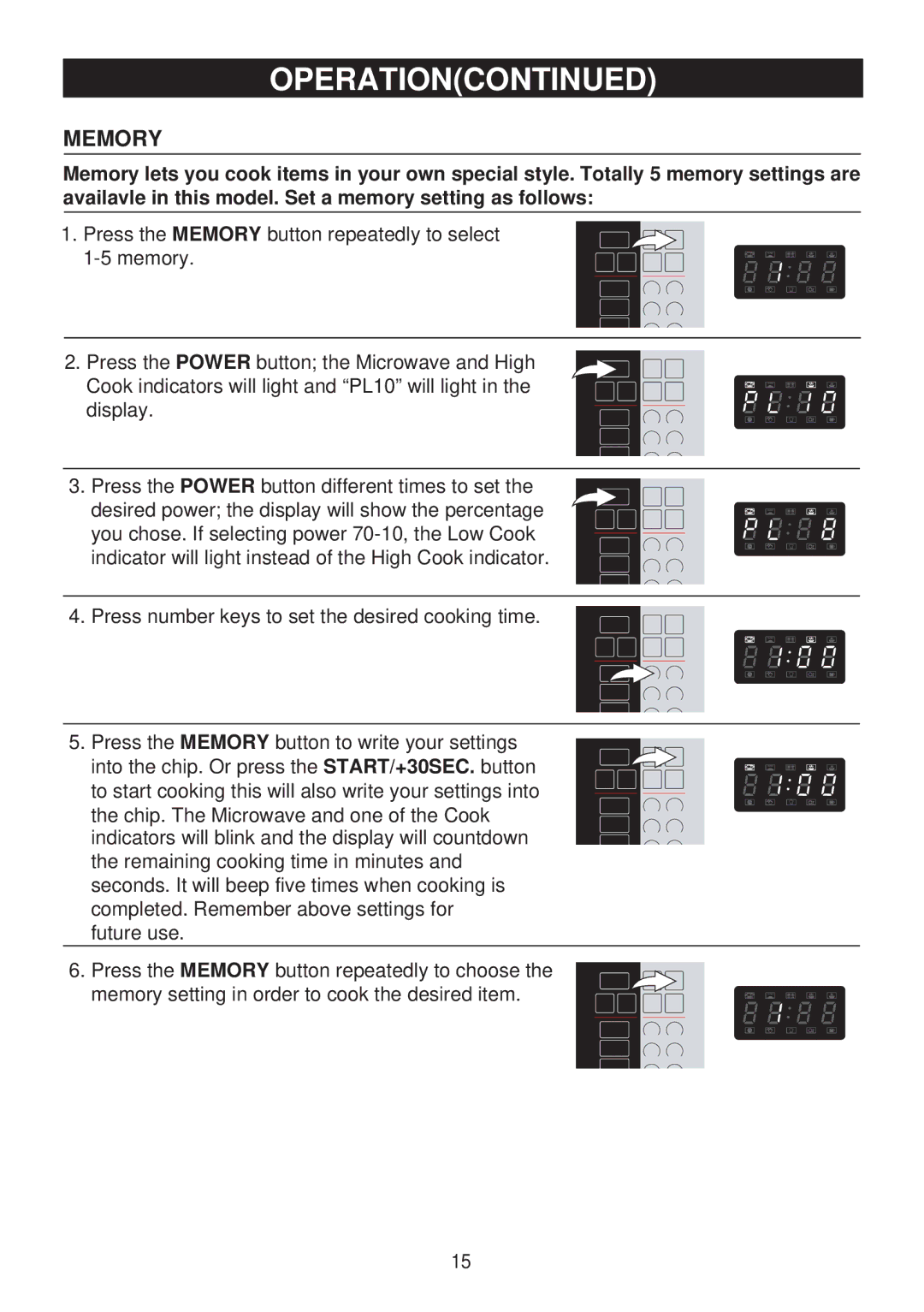 Emerson MW8115SS owner manual Memory 