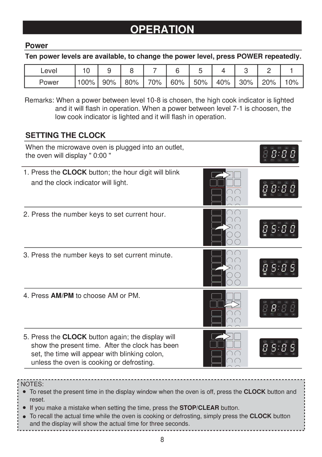 Emerson MW8115SS owner manual Operation, Setting the Clock 