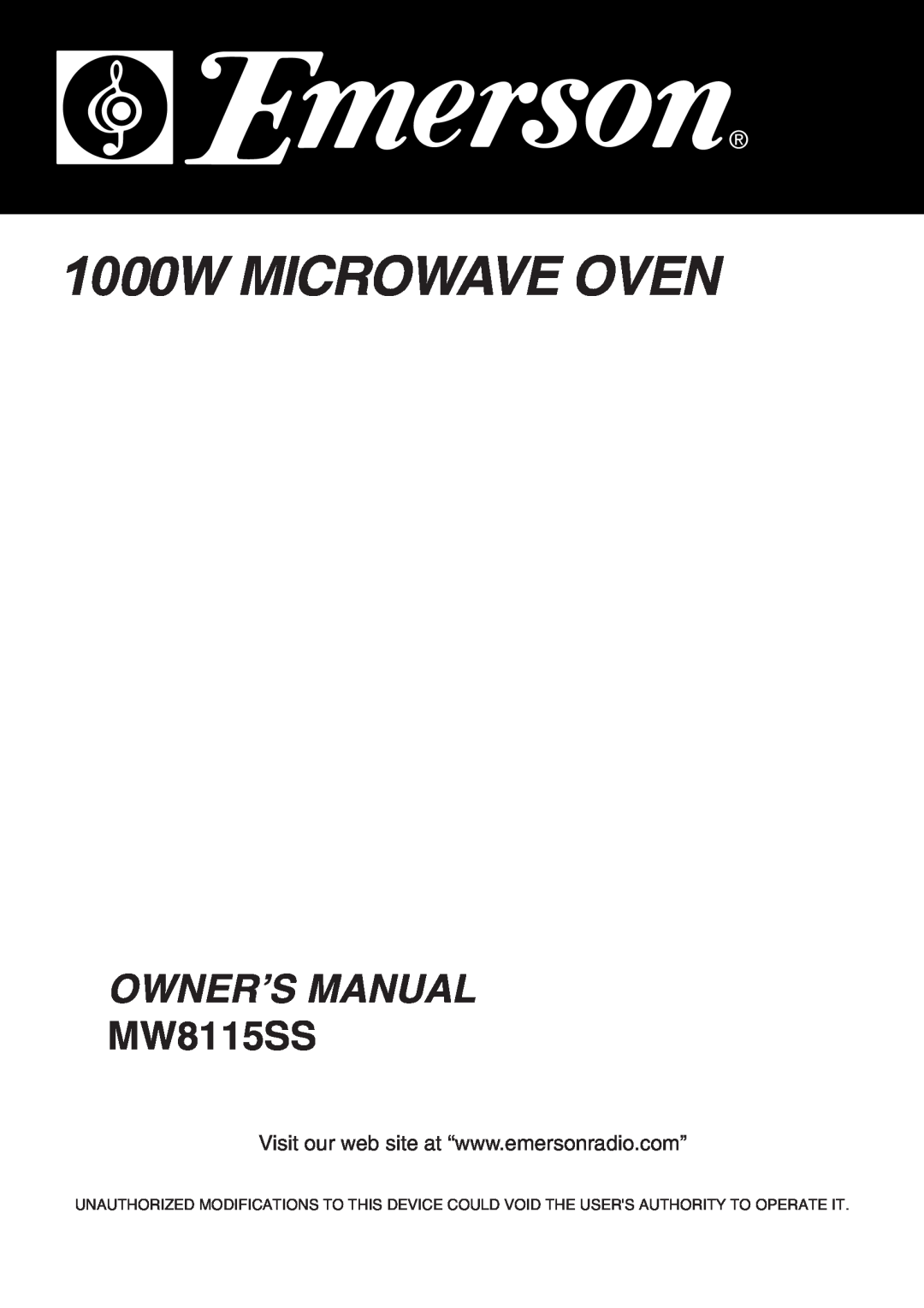 Emerson MW8115SS owner manual 1000W MICROWAVE OVEN, Owner’S Manual 