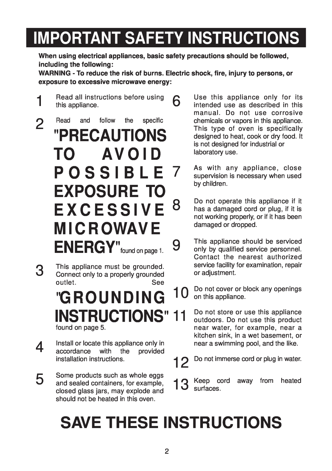 Emerson MW8115SS Important Safety Instructions, Precautions, Av O I D, Exposure To, M I C R Owav E, P O S S I B L E 