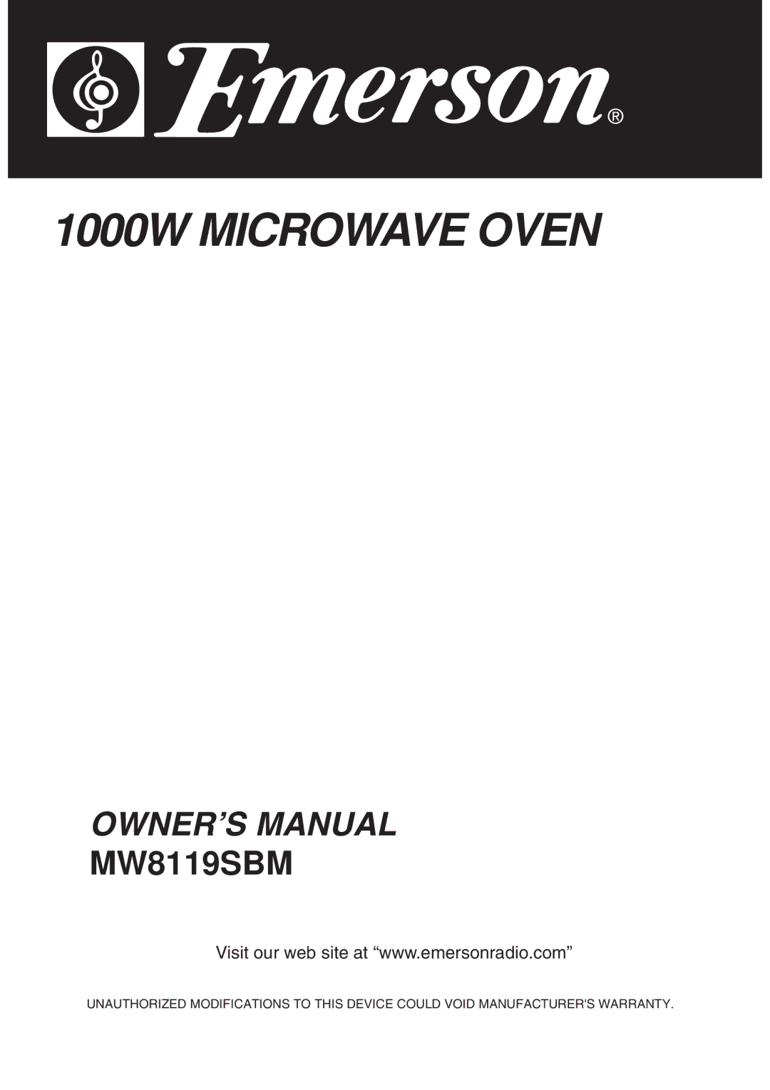 Emerson MW8119SBM owner manual 1000W Microwave Oven 