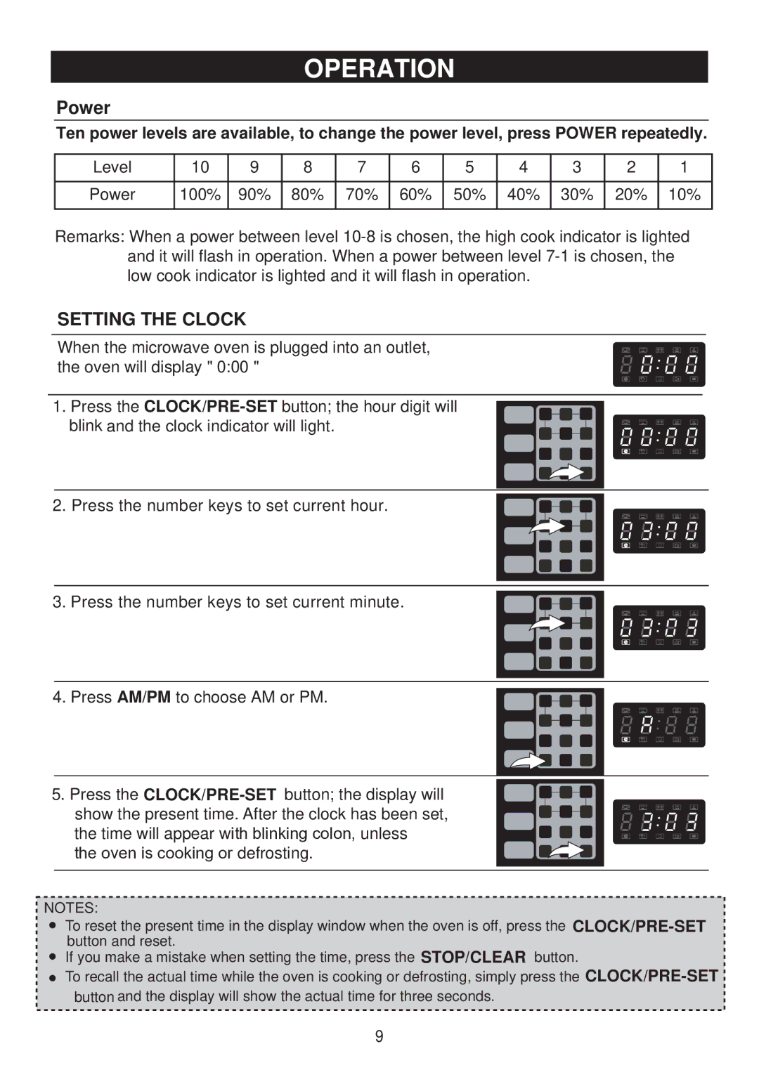 Emerson MW8119SBM owner manual Operation, Setting the Clock 