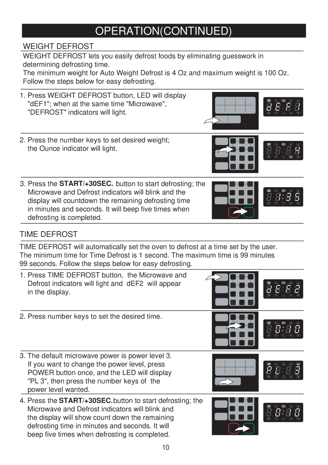 Emerson MW8119SBM owner manual Weight Defrost, Time Defrost 