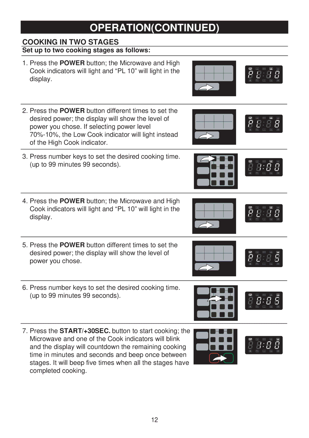 Emerson MW8119SBM owner manual Cooking in TWO Stages, Set up to two cooking stages as follows 