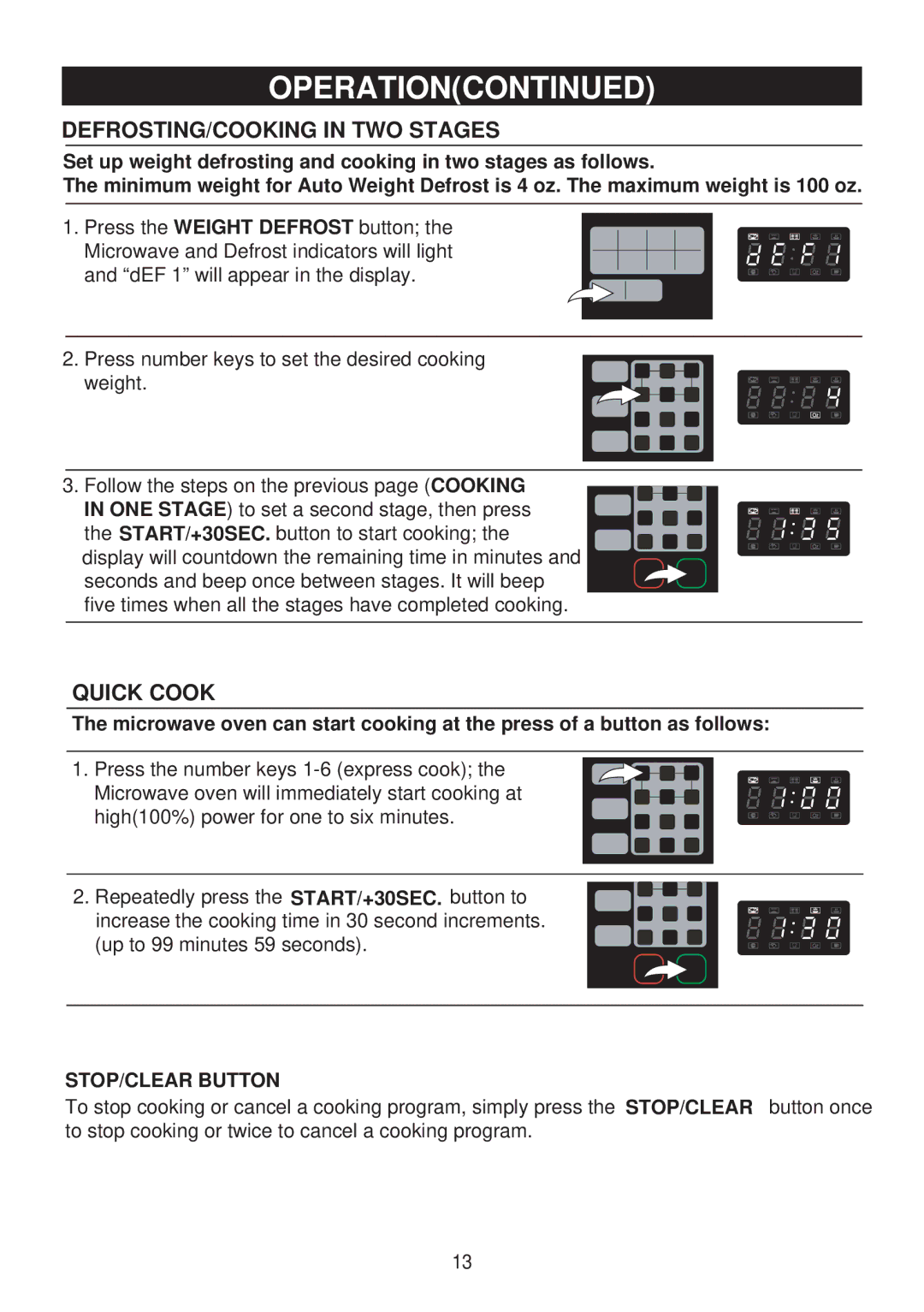 Emerson MW8119SBM owner manual DEFROSTING/COOKING in TWO Stages, Quick Cook 