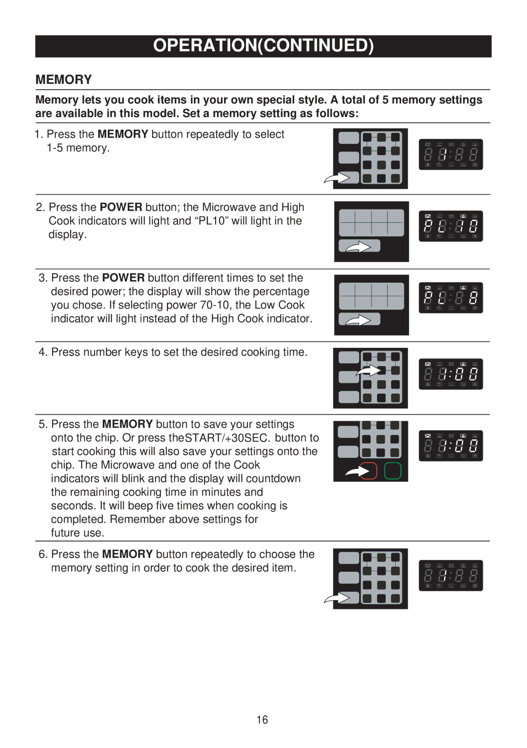 Emerson MW8119SBM owner manual Memory 