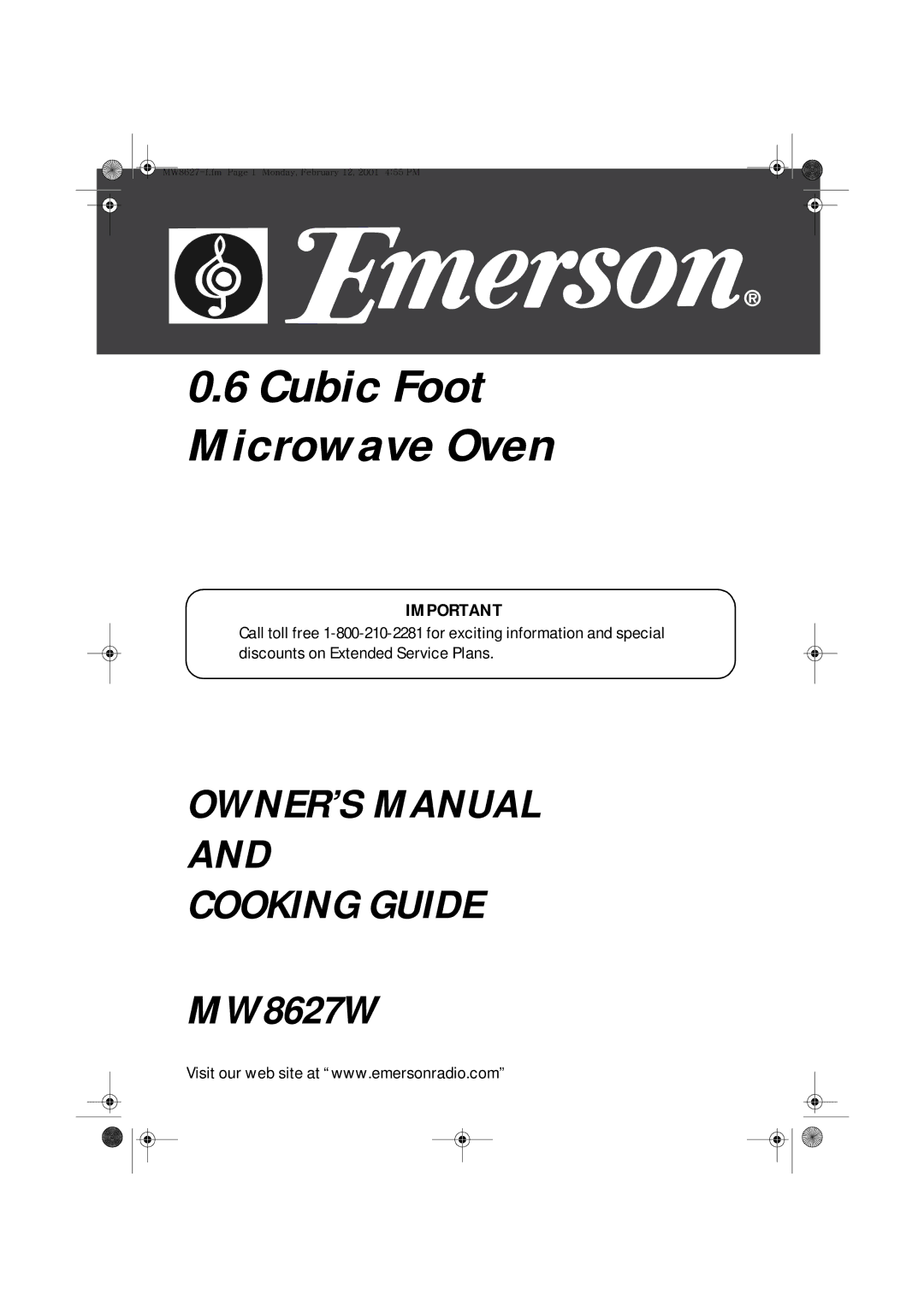 Emerson MW8627W owner manual Cubic Foot Microwave Oven 