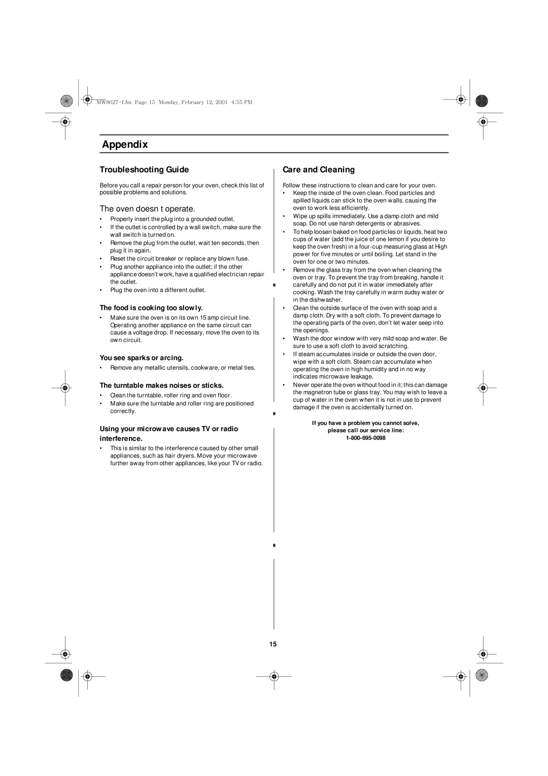 Emerson MW8627W owner manual Appendix, Troubleshooting Guide, Care and Cleaning 