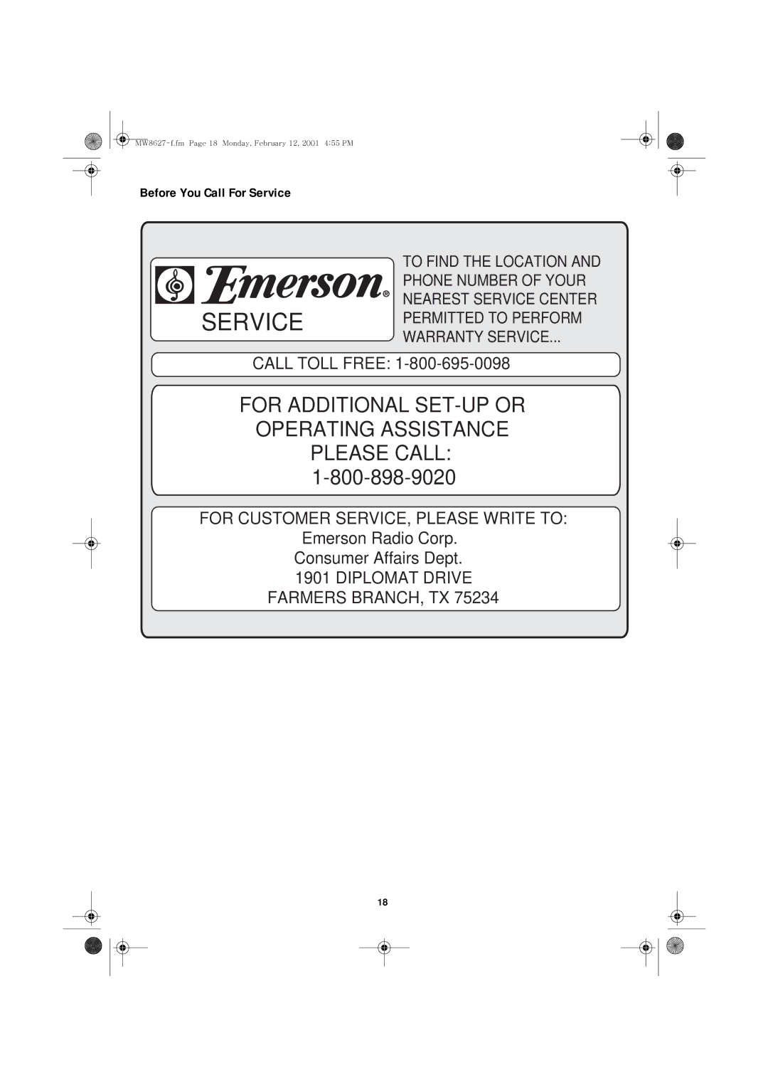 Emerson MW8627W owner manual Before You Call For Service 