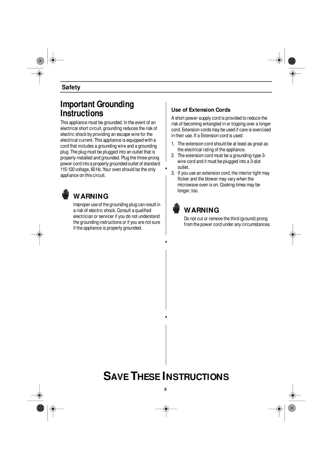 Emerson MW8627W owner manual Important Grounding Instructions 