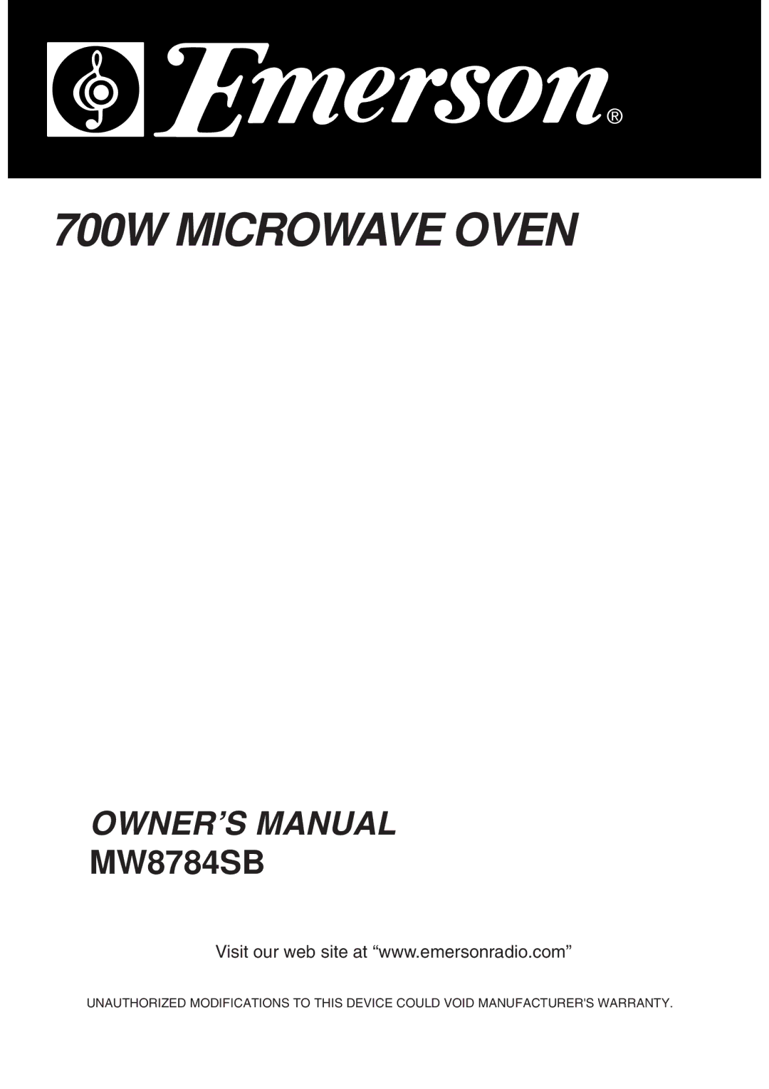 Emerson MW8784SB owner manual 700W Microwave Oven 