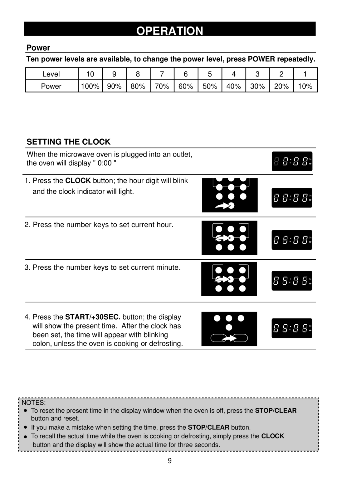 Emerson MW8784SB owner manual Operation, Setting the Clock 