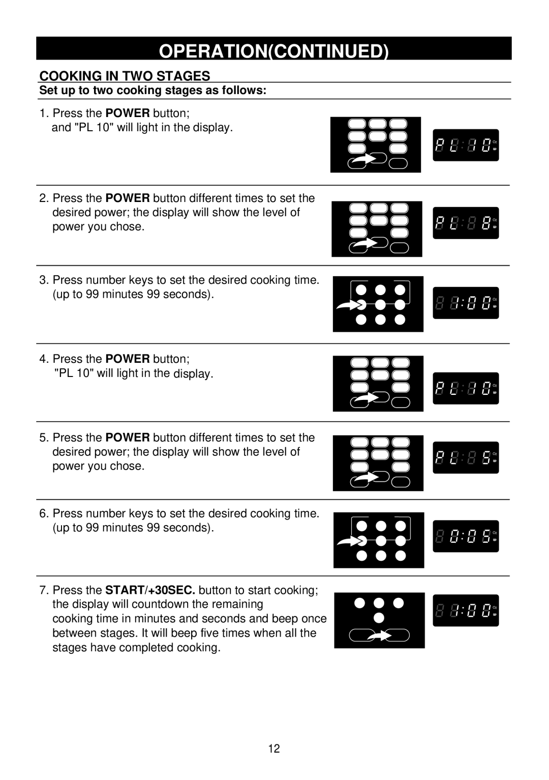 Emerson MW8784SB owner manual Cooking in TWO Stages, Set up to two cooking stages as follows 