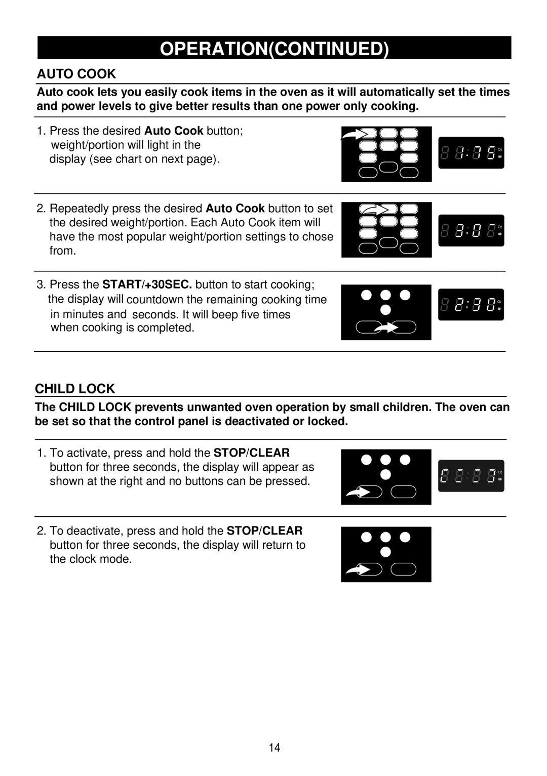 Emerson MW8784SB owner manual Auto Cook, Child Lock 