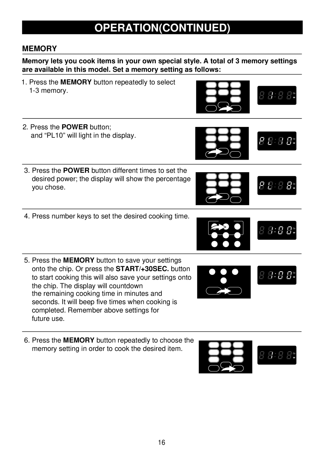 Emerson MW8784SB owner manual Memory 