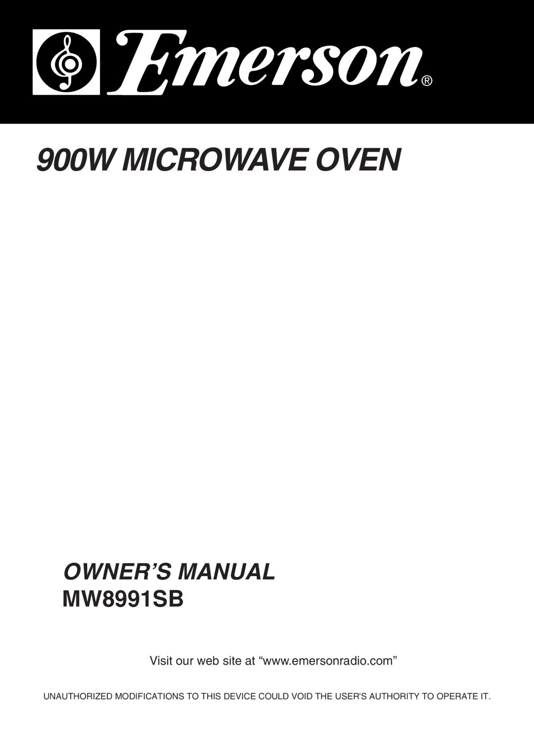 Emerson MW8991SB owner manual 900W Microwave Oven 