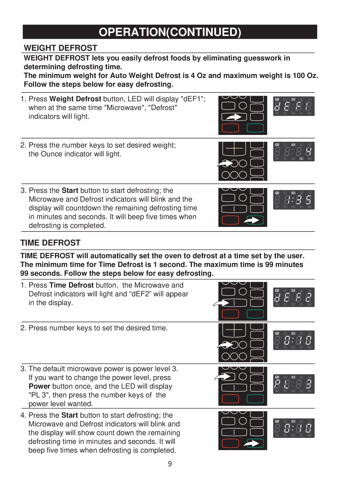 Emerson MW8991SB owner manual Weight Defrost, Time Defrost 