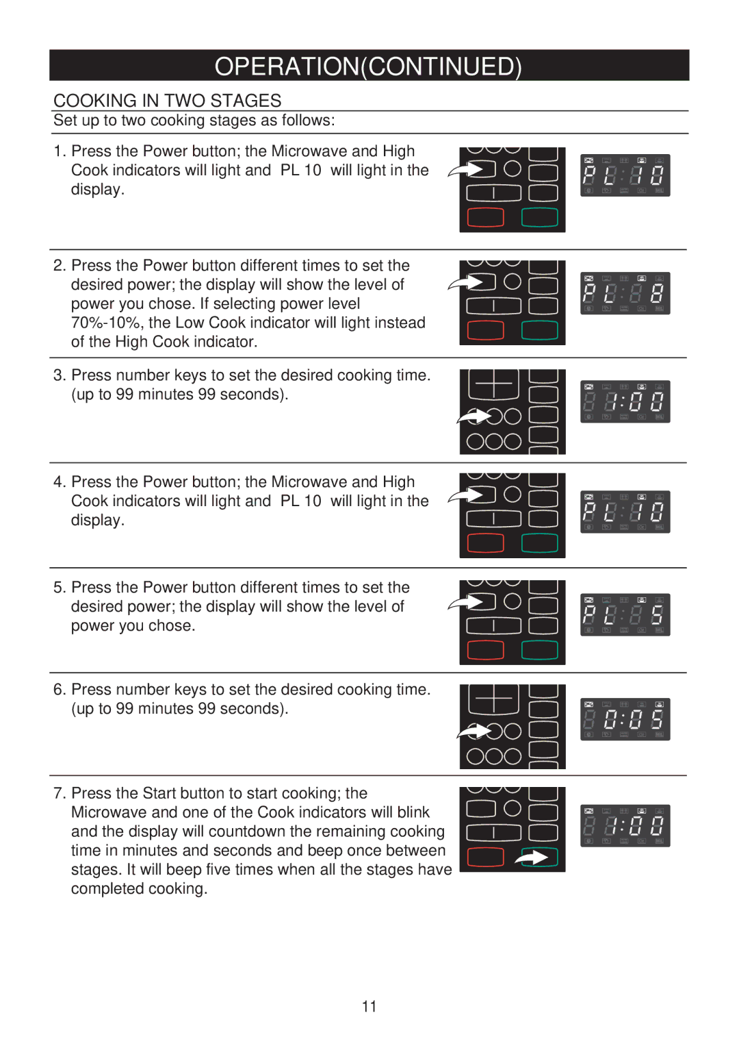 Emerson MW8991SB owner manual Cooking in TWO Stages, Set up to two cooking stages as follows 