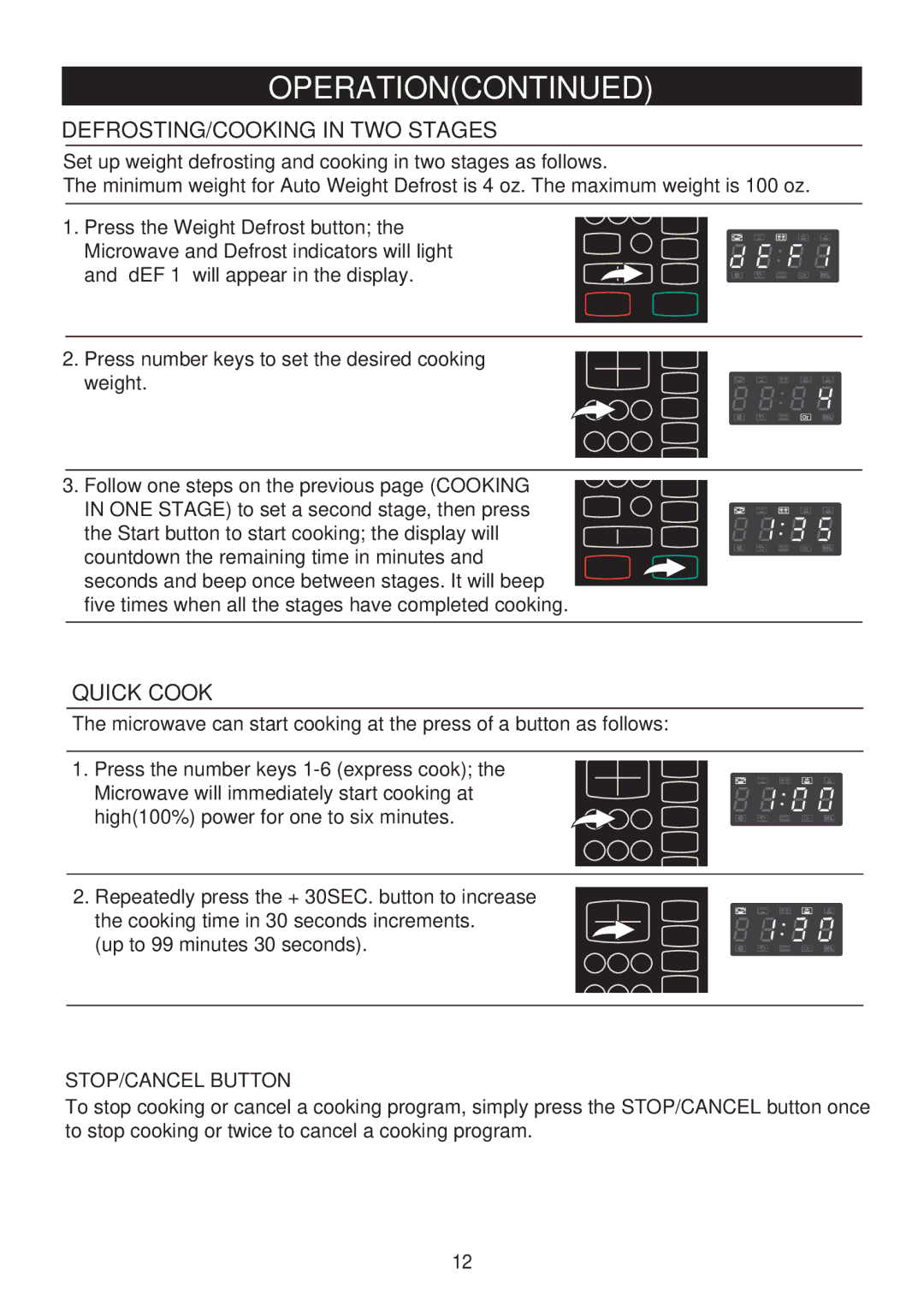 Emerson MW8991SB owner manual DEFROSTING/COOKING in TWO Stages, Quick Cook 