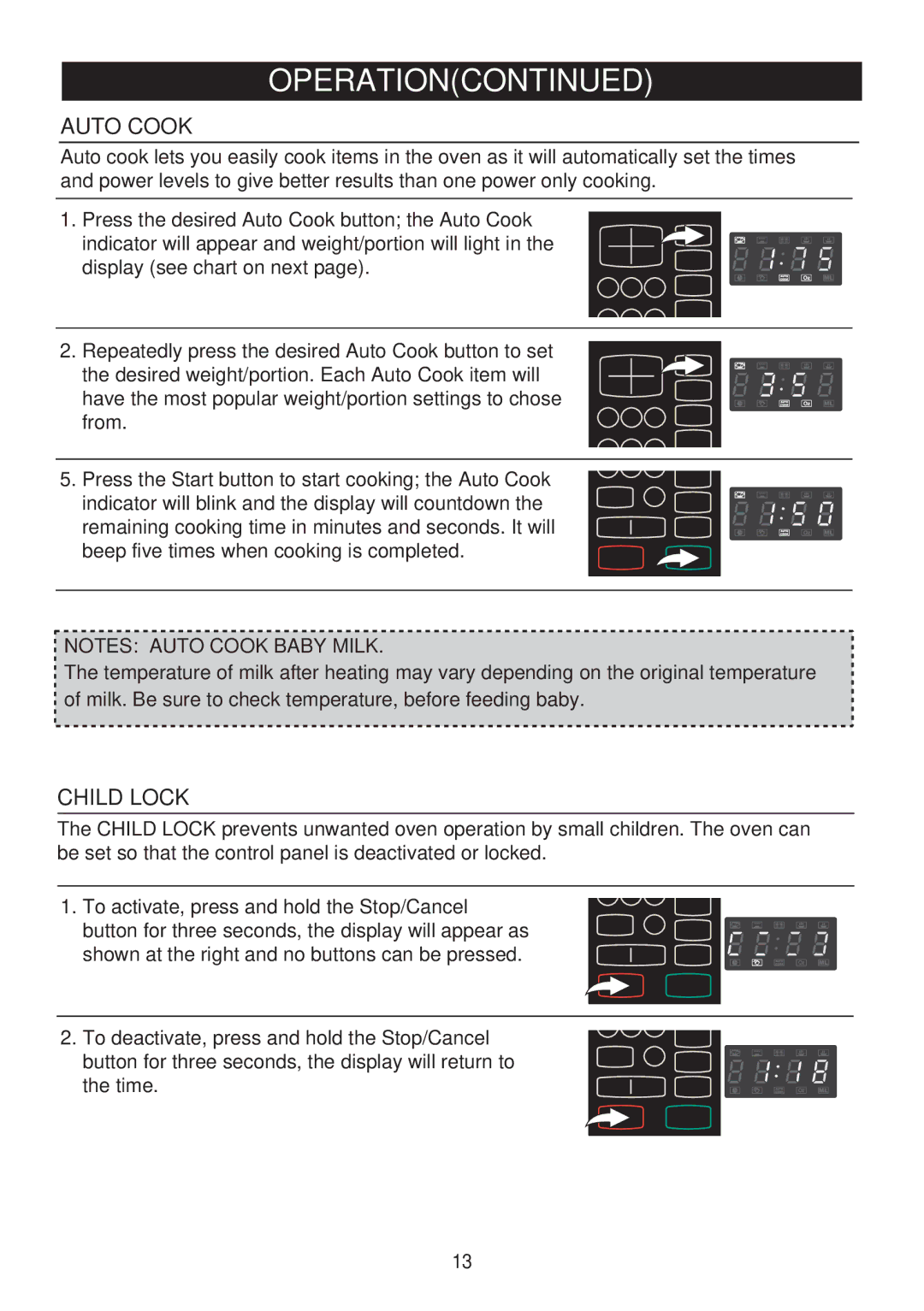 Emerson MW8991SB owner manual Auto Cook, Child Lock 