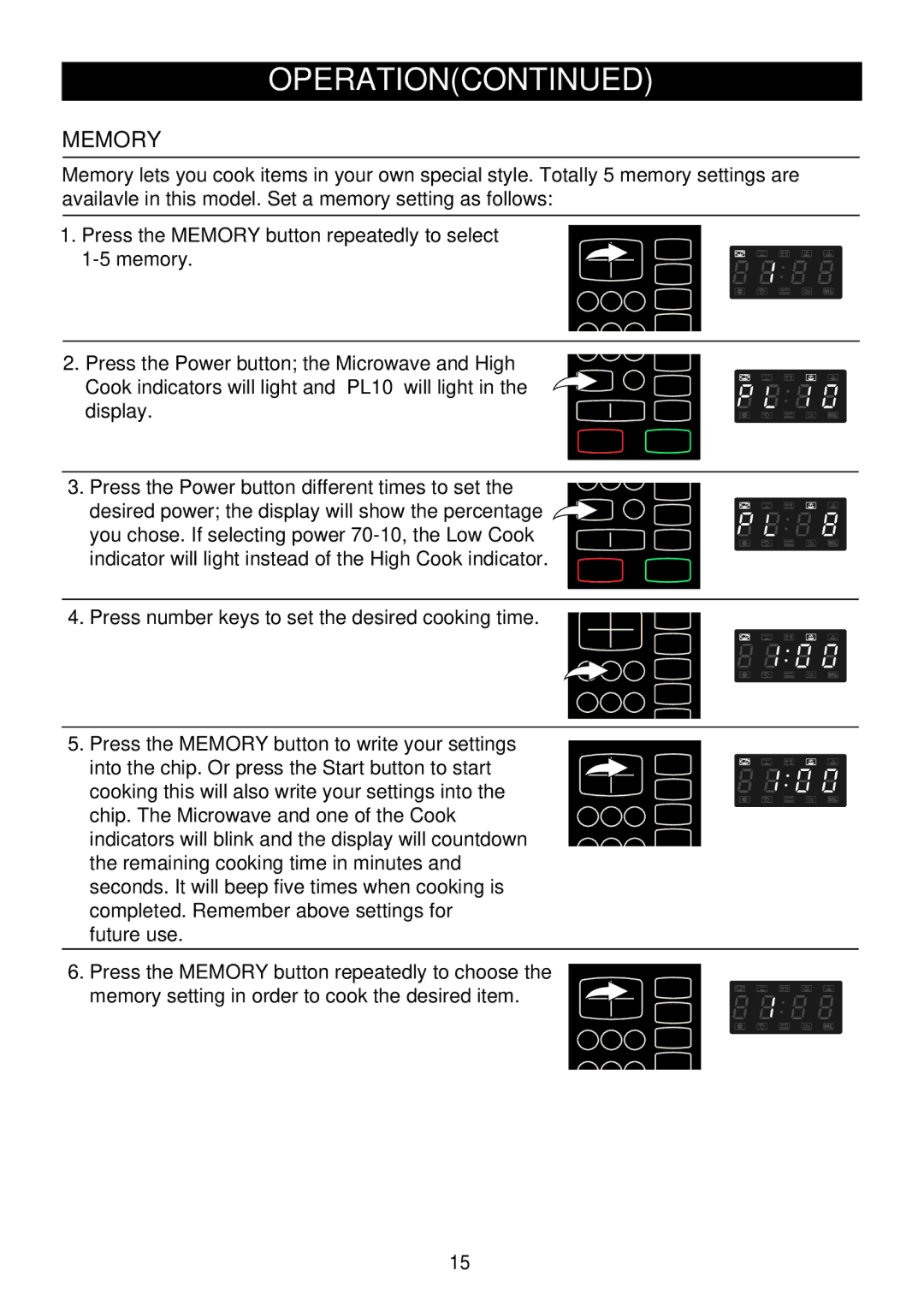 Emerson MW8991SB owner manual Memory 