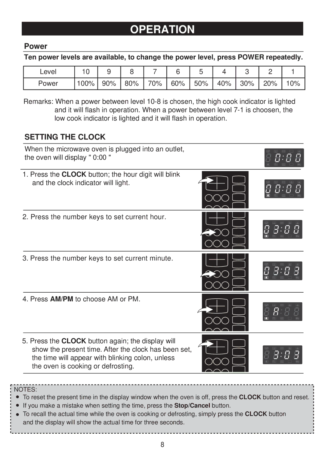 Emerson MW8991SB owner manual Operation, Setting the Clock 