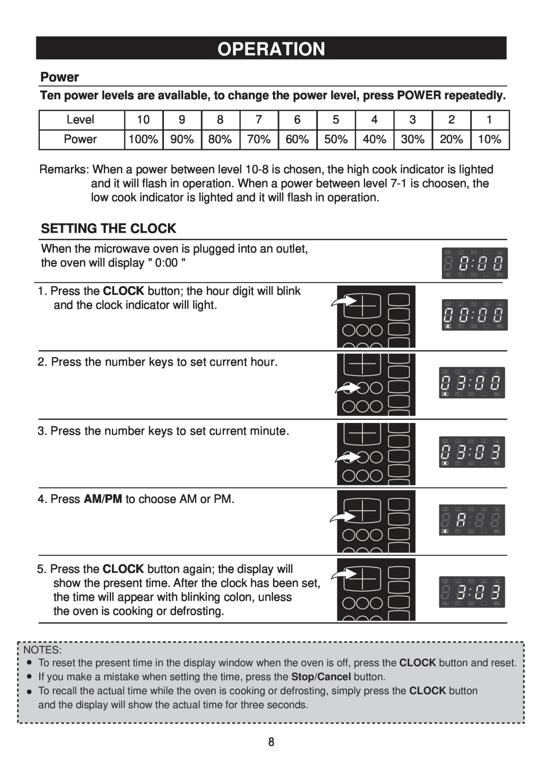 Emerson MW8991SB owner manual Operation, Power, Setting The Clock 