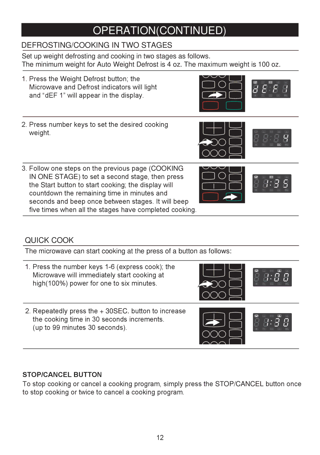 Emerson MW8992SB-RD, MW8992-RD owner manual DEFROSTING/COOKING in TWO Stages, Quick Cook 