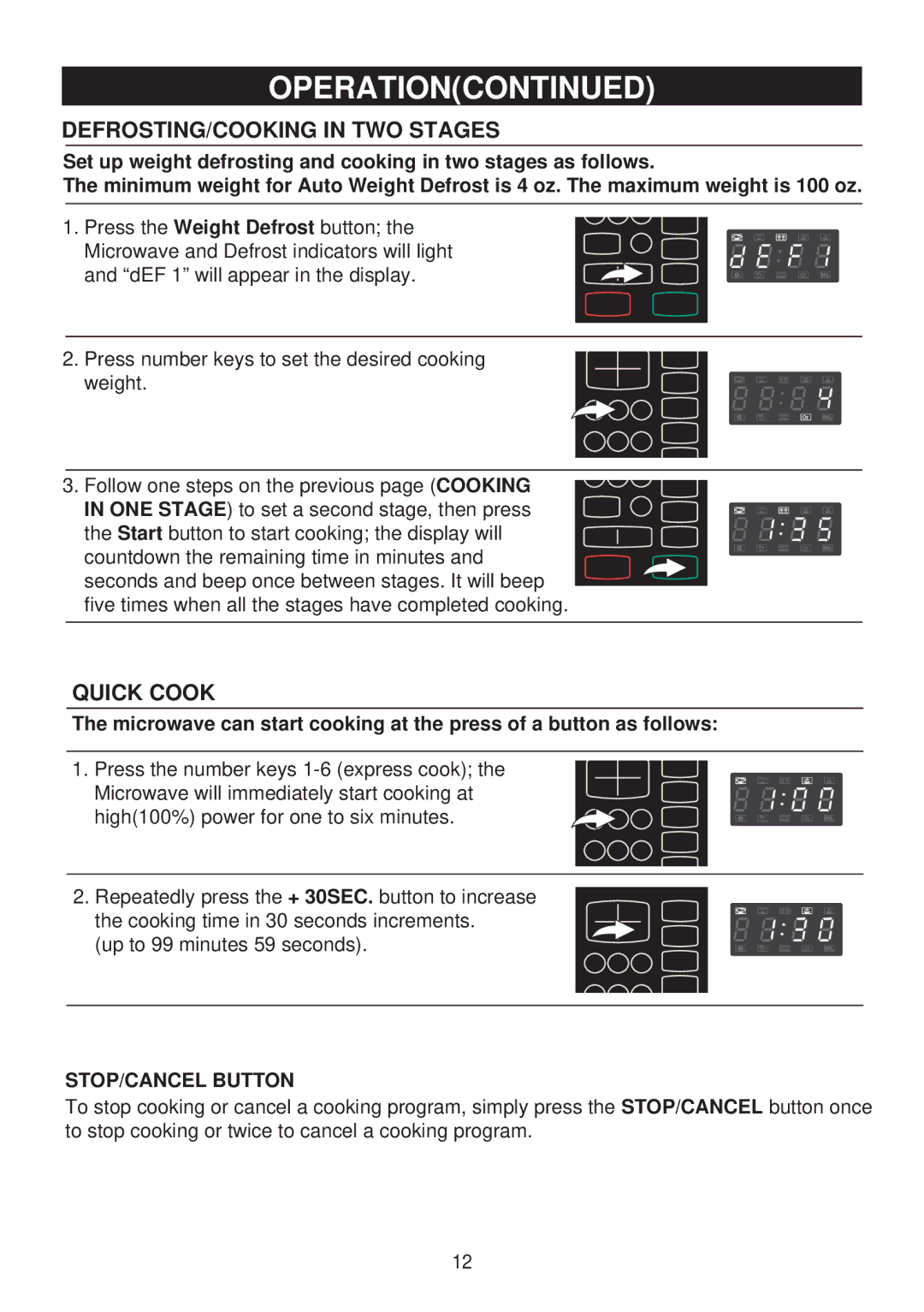 Emerson MW8992SB, MW8992GN owner manual DEFROSTING/COOKING in TWO Stages, Quick Cook 