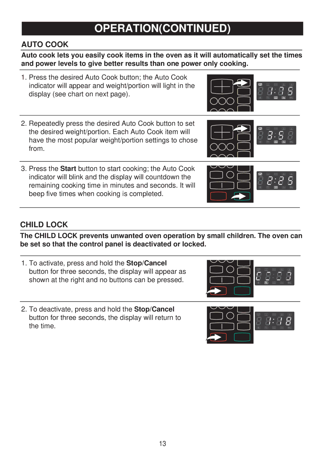 Emerson MW8992GN, MW8992SB owner manual Auto Cook, Child Lock 