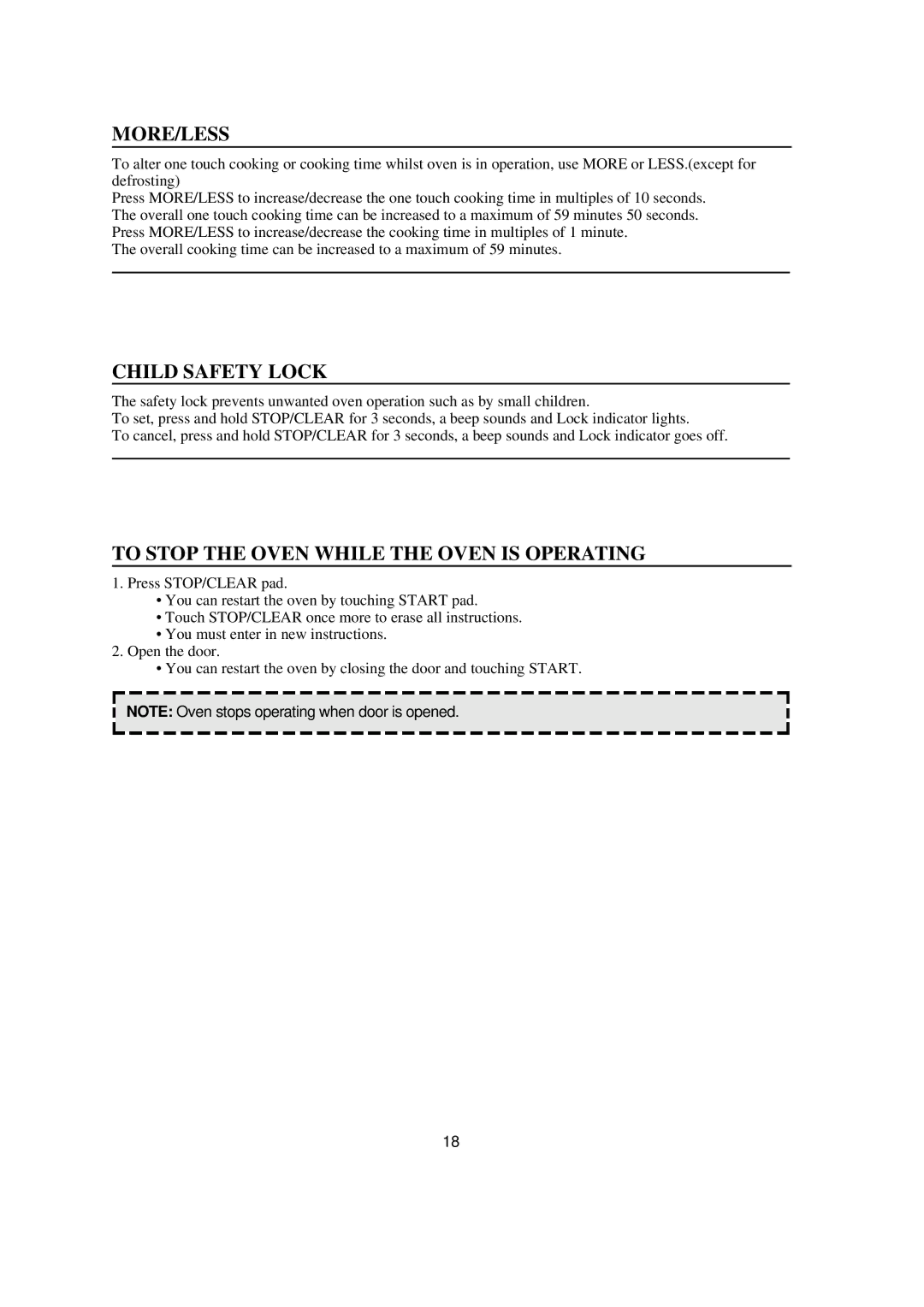 Emerson MW8993WC/BC owner manual More/Less, Child Safety Lock, To Stop the Oven While the Oven is Operating 