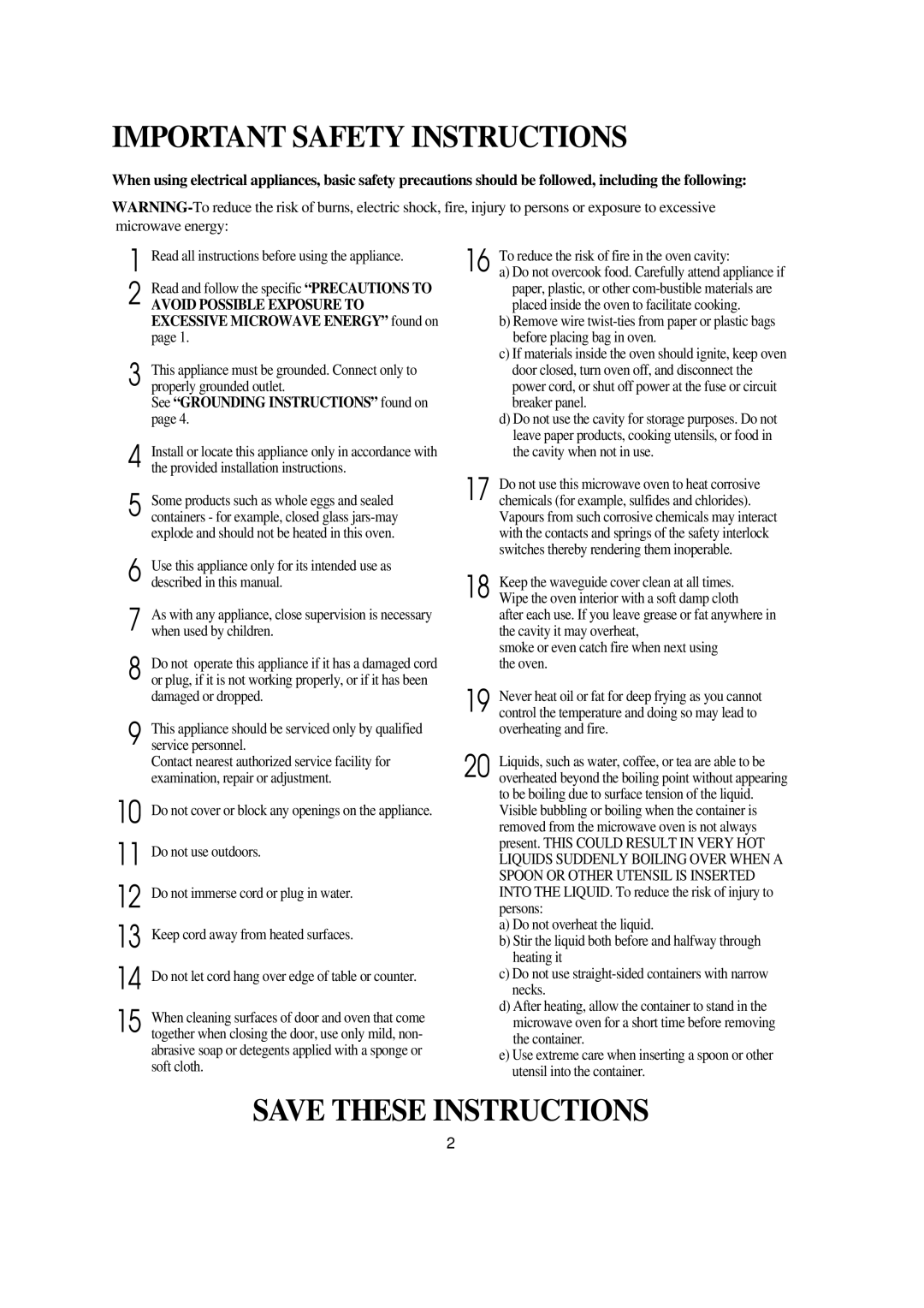 Emerson MW8993WC/BC owner manual Important Safety Instructions, Avoid Possible Exposure to 