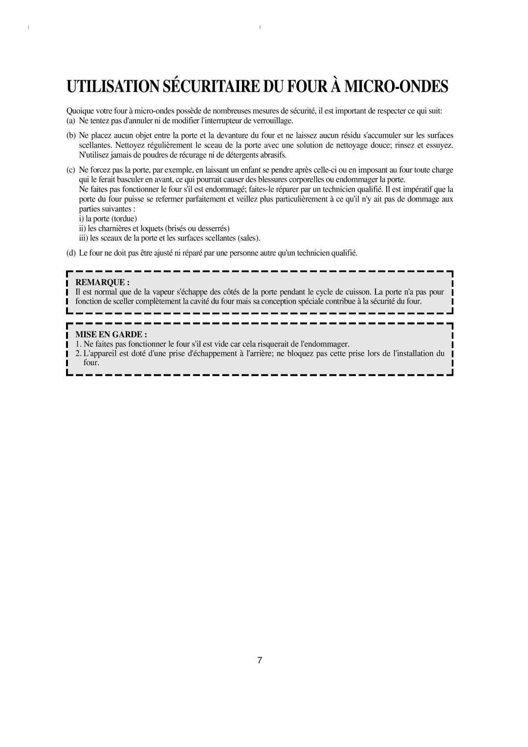 Emerson MW8993WC/BC owner manual Utilisation Sécuritaire DU Four À MICRO-ONDES, Remarque 