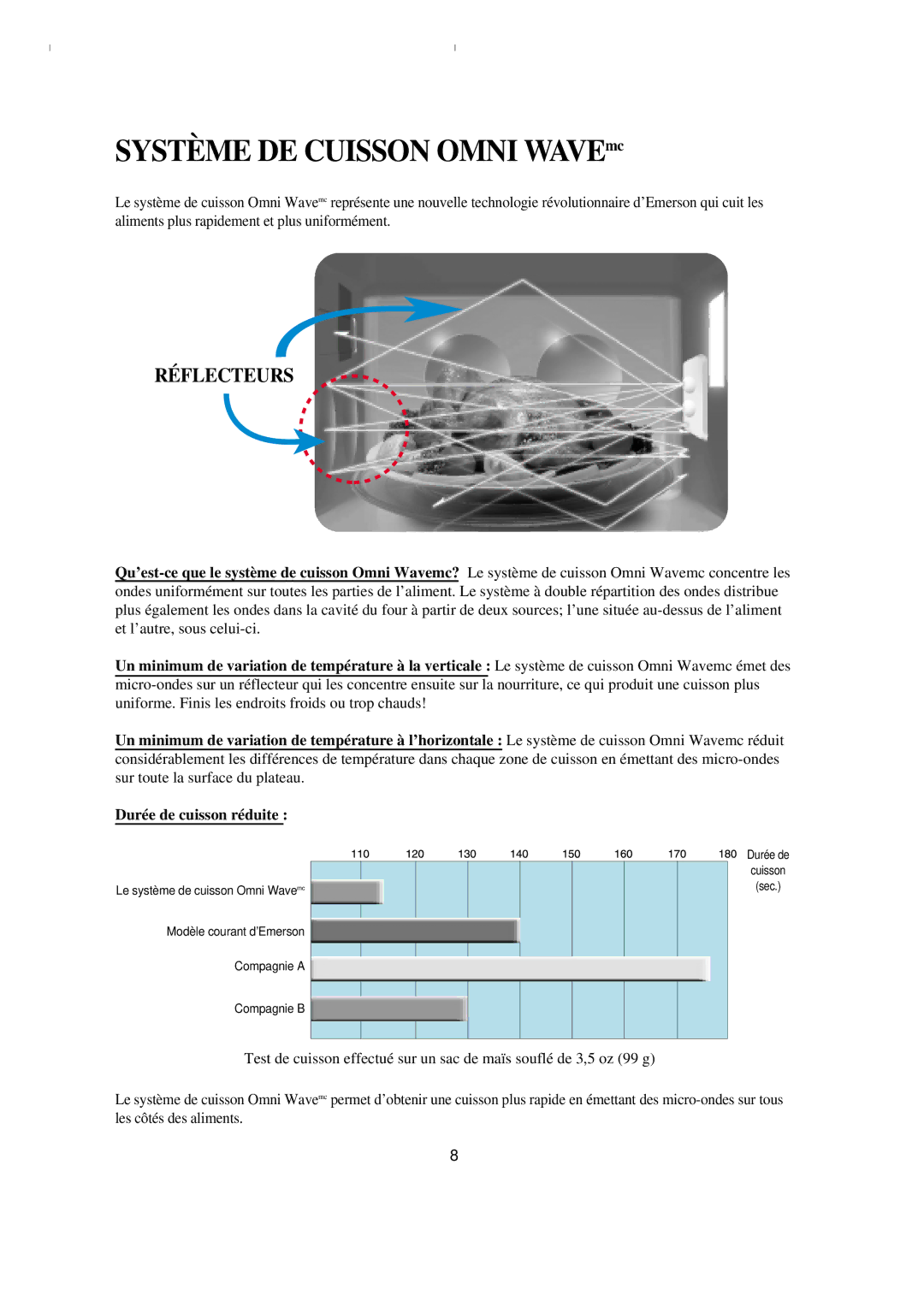 Emerson MW8993WC/BC owner manual Système DE Cuisson Omni Wave mc, Réflecteurs 