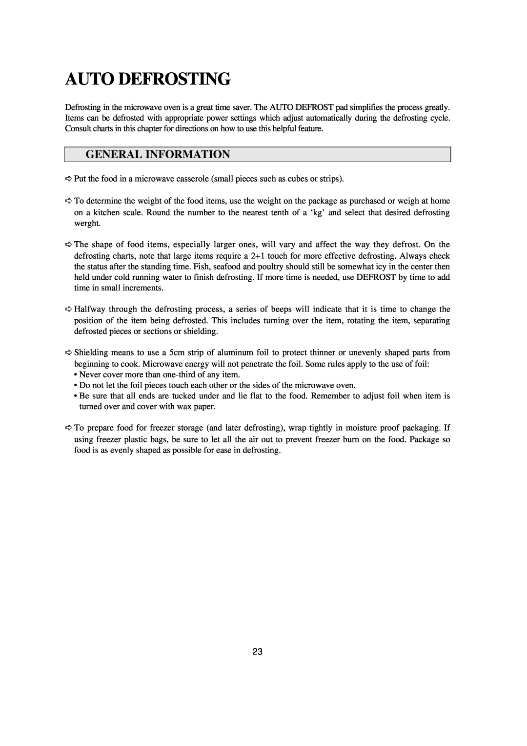 Emerson MW8993WC/BC owner manual Auto Defrosting, General Information 