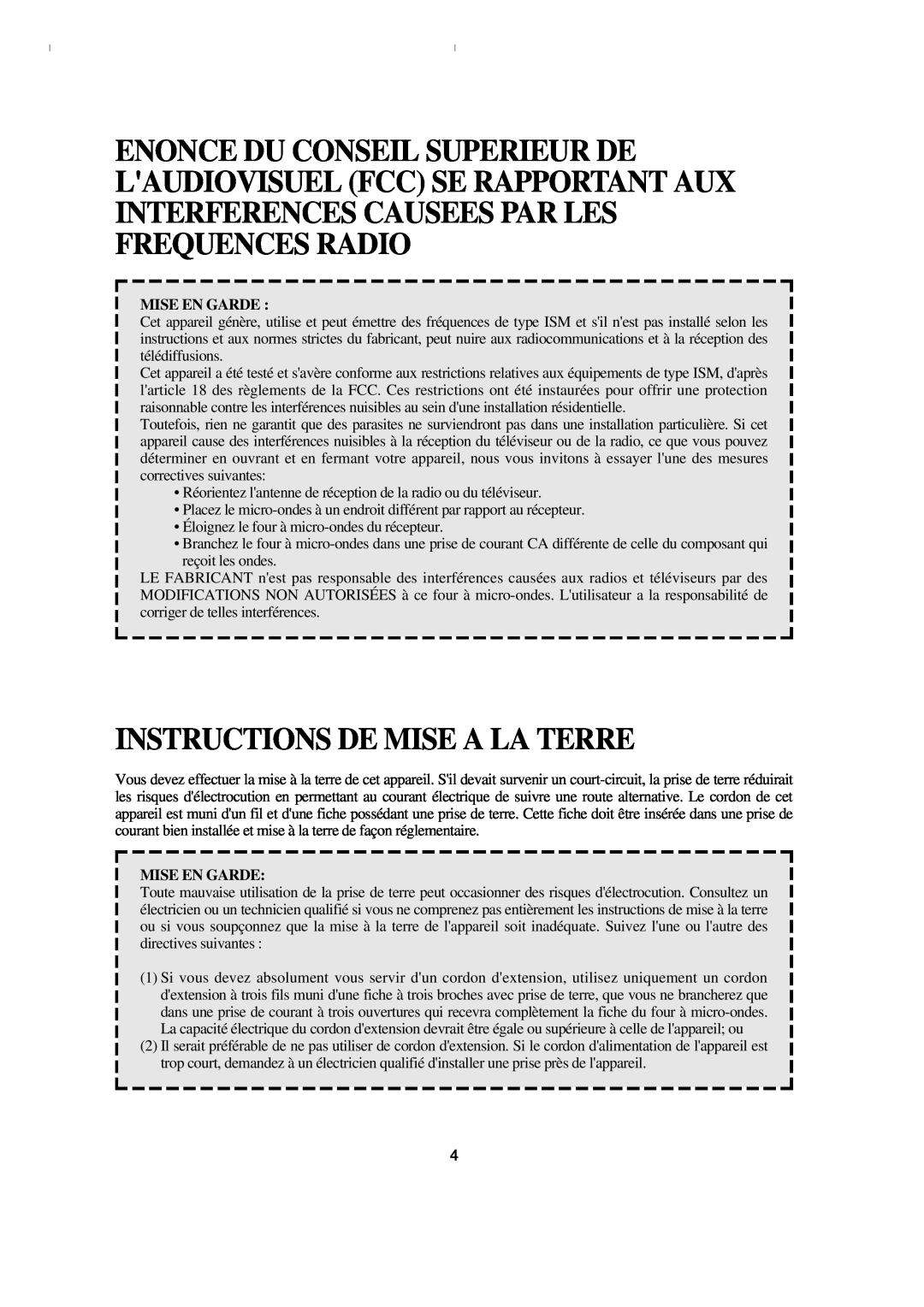 Emerson MW8993WC/BC owner manual Instructions De Mise A La Terre, Mise En Garde 
