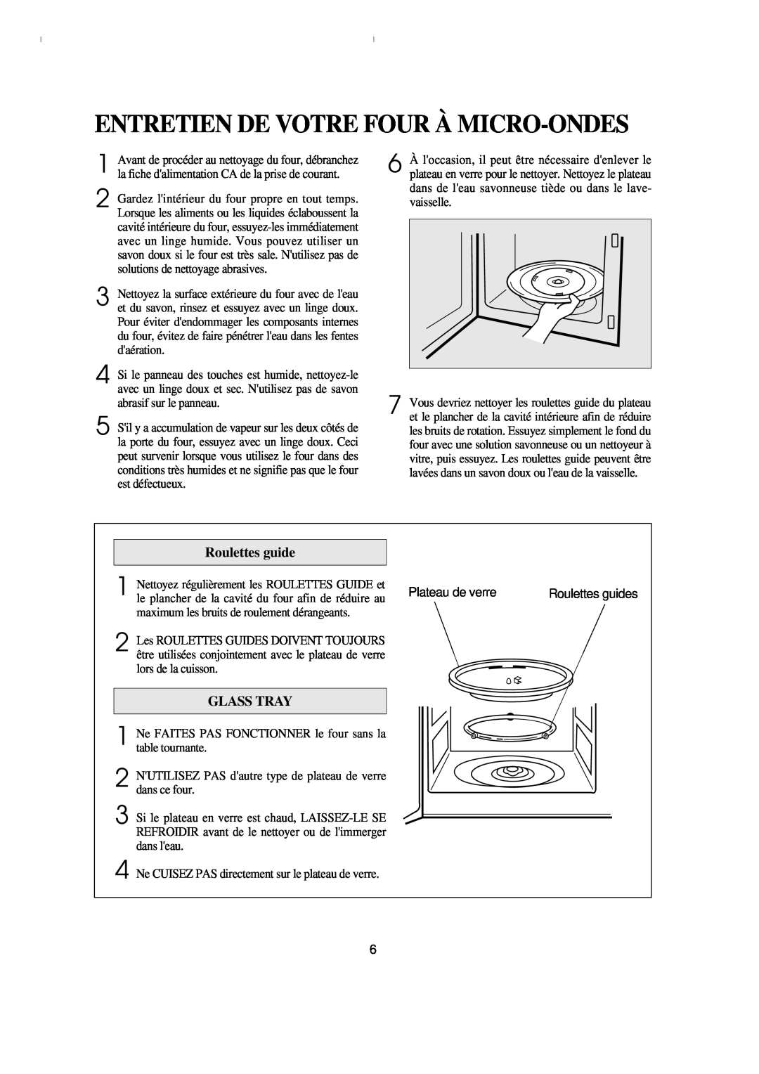 Emerson MW8993WC/BC owner manual Entretien De Votre Four À Micro-Ondes, Roulettes guide, Glass Tray 