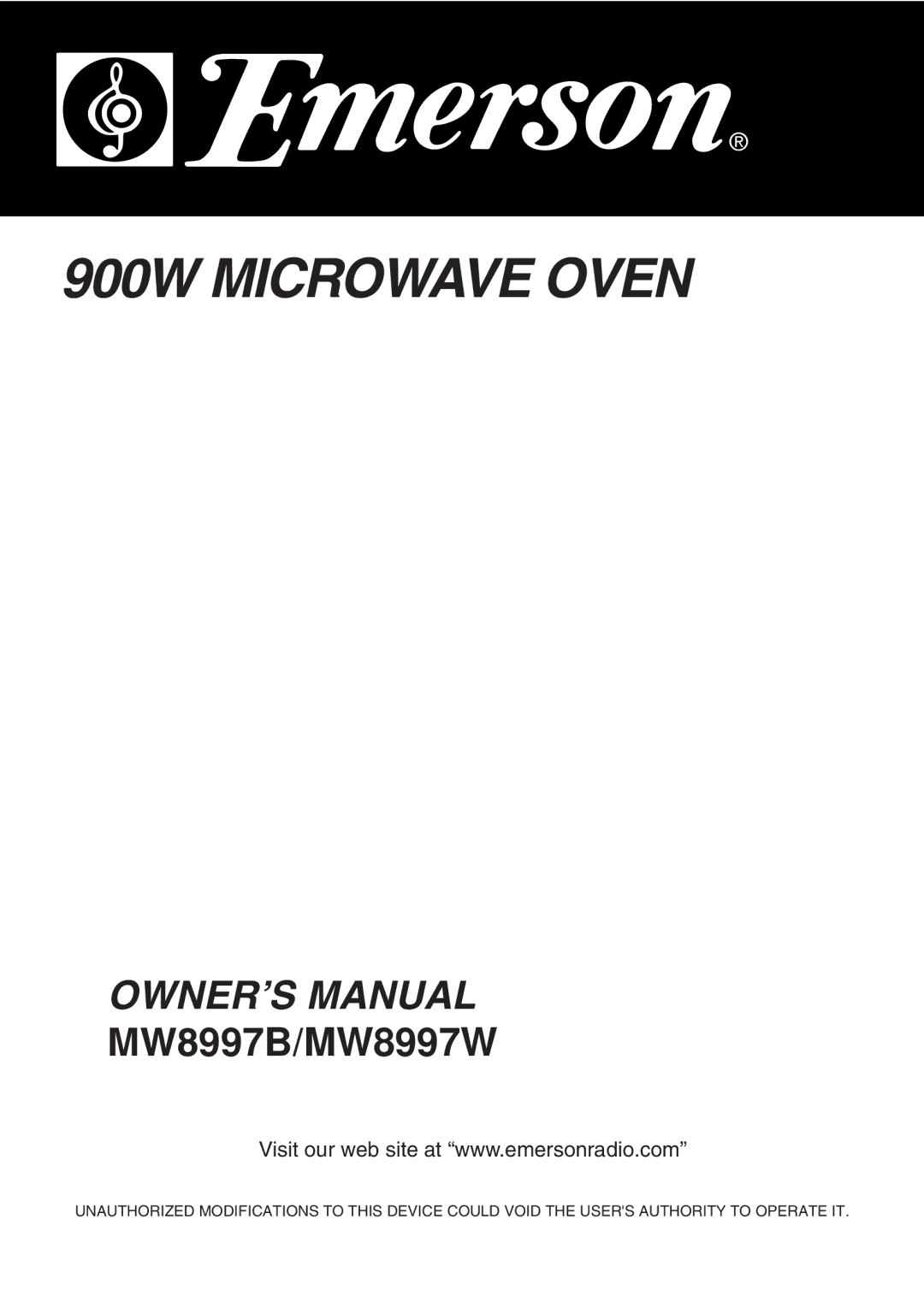 Emerson MW8997B, MW8997W owner manual 900W Microwave Oven 