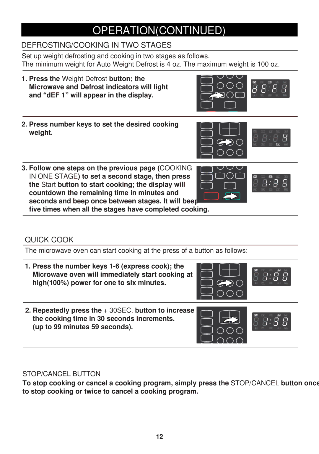 Emerson MW8997B, MW8997W owner manual DEFROSTING/COOKING in TWO Stages, Quick Cook 