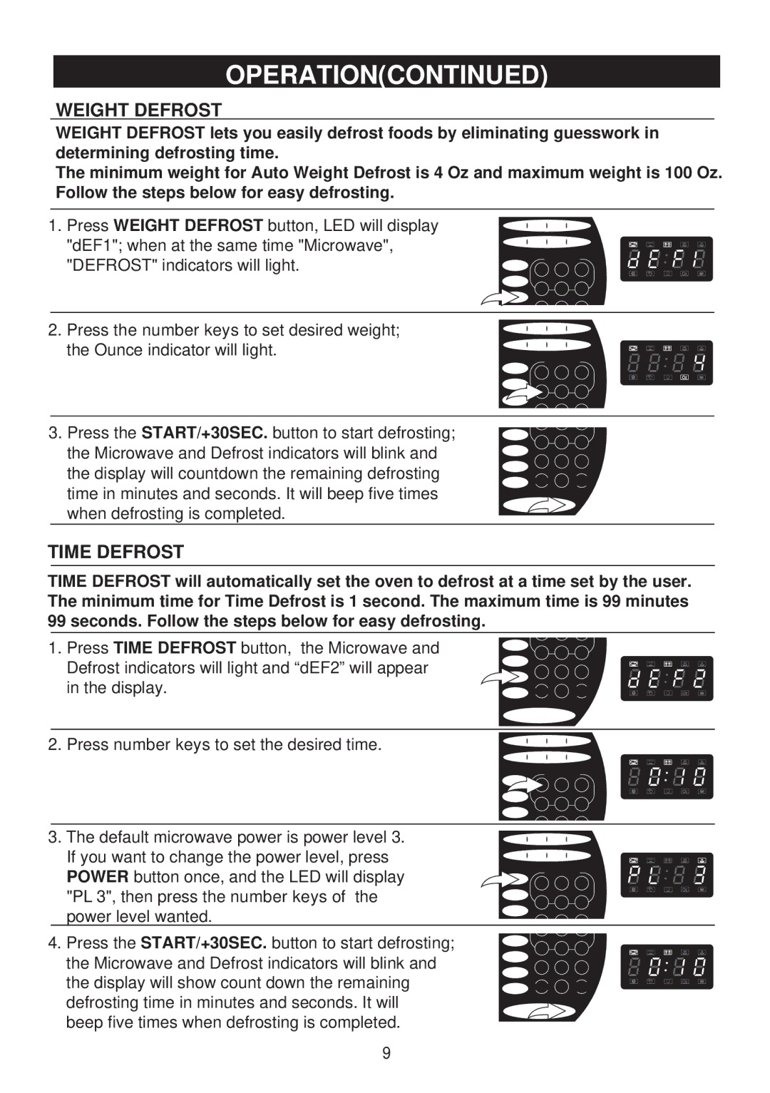 Emerson MW8998B owner manual Weight Defrost, Time Defrost 