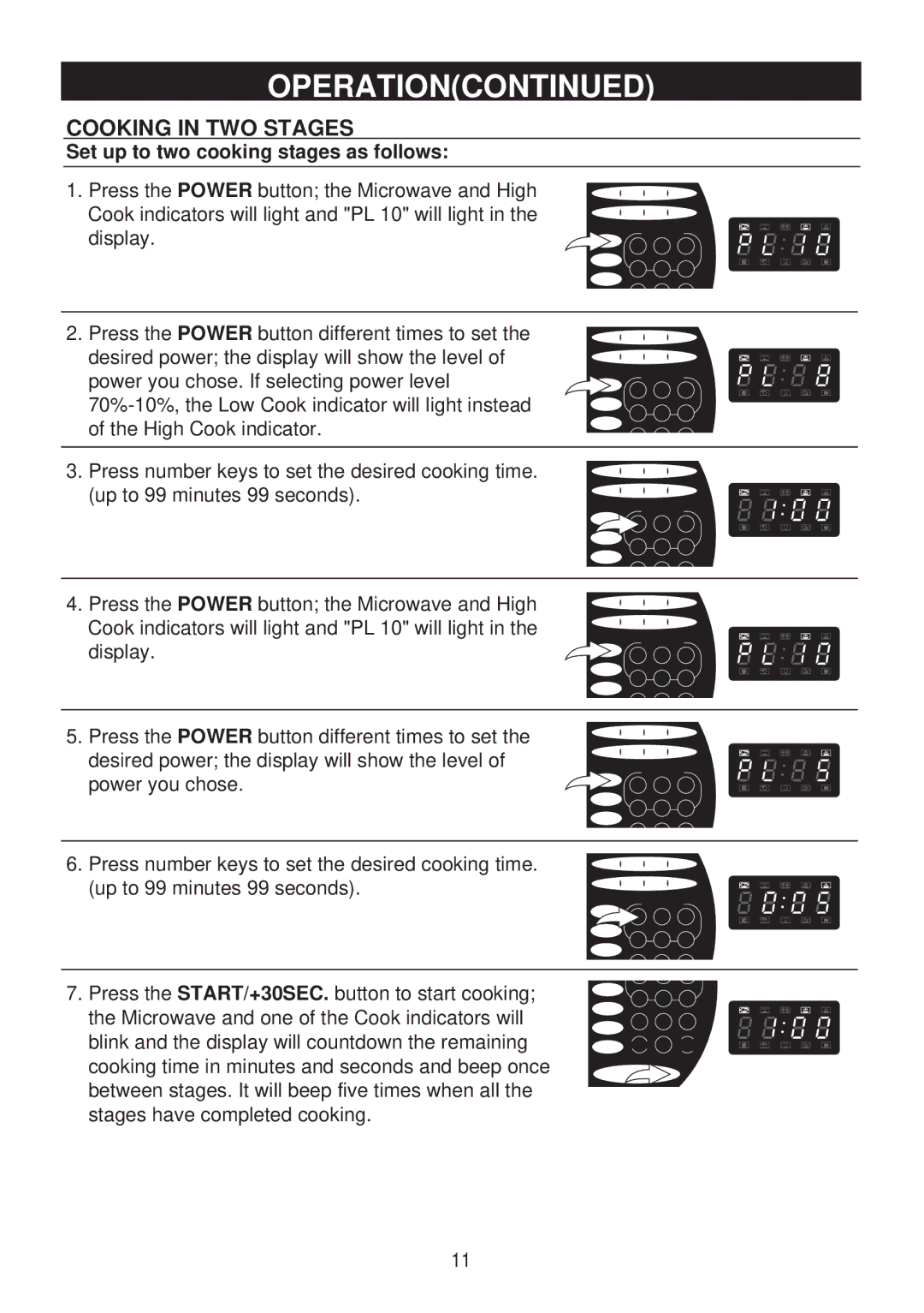 Emerson MW8998B owner manual Cooking in TWO Stages, Set up to two cooking stages as follows 