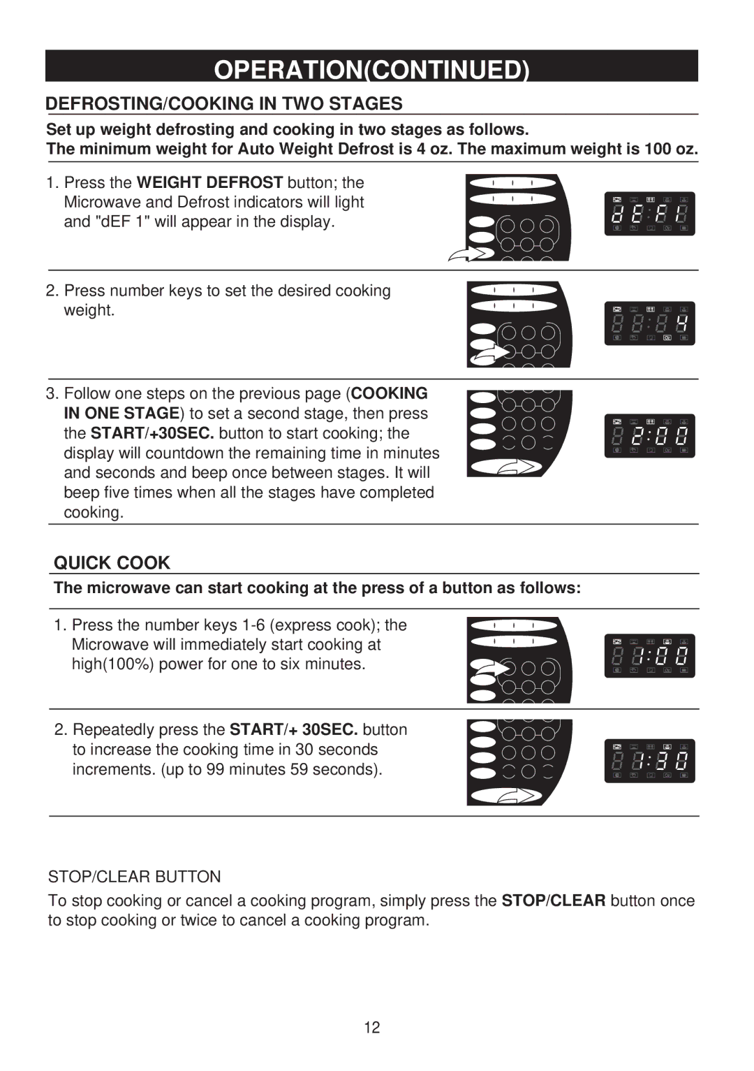 Emerson MW8998B owner manual DEFROSTING/COOKING in TWO Stages, Quick Cook 