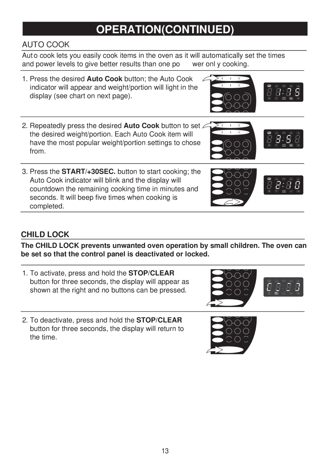 Emerson MW8998B owner manual Auto Cook, Child Lock 