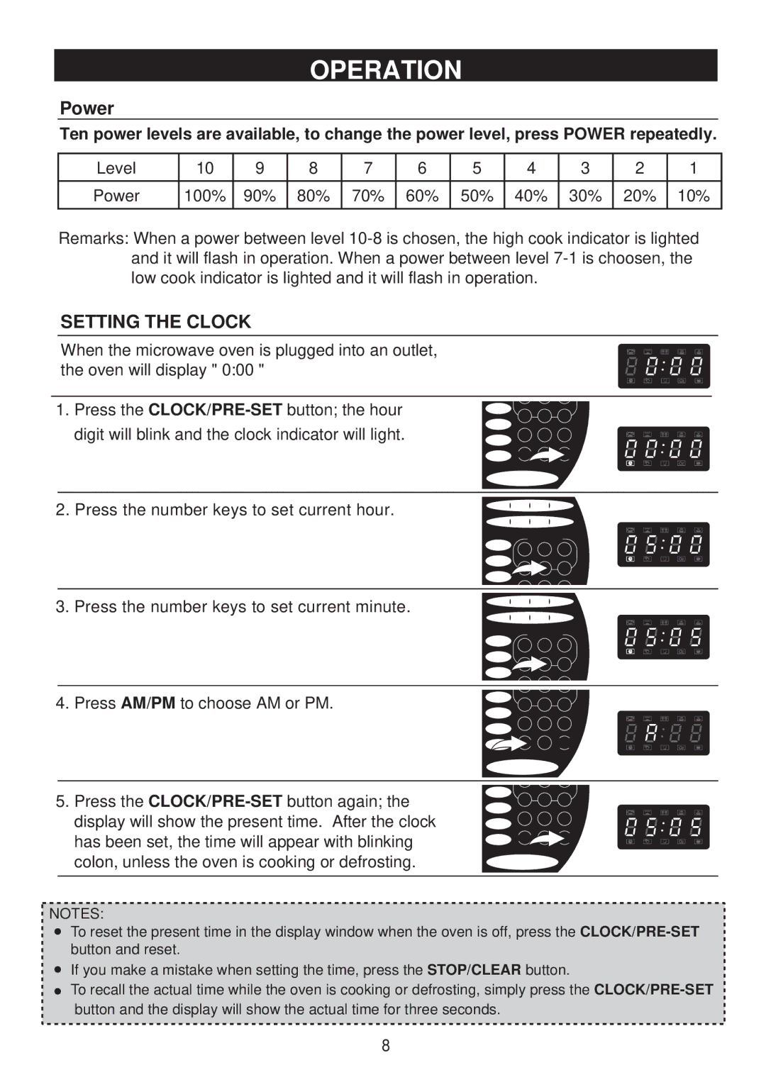 Emerson MW8998B owner manual Operation, Setting the Clock 