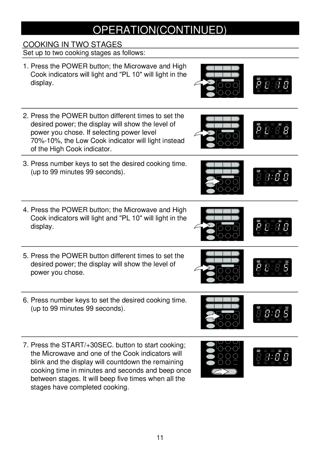 Emerson MW8999RD, MW8999SB owner manual Cooking in TWO Stages, Set up to two cooking stages as follows 