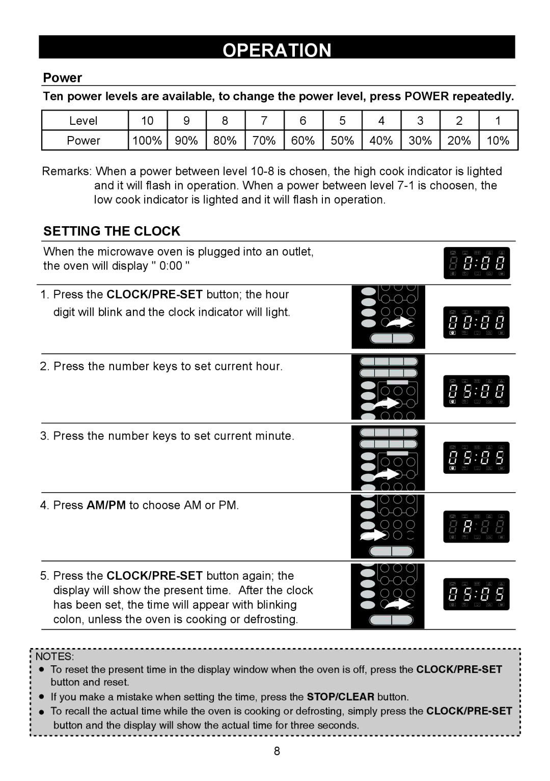 Emerson MW8999SB, MW8999RD owner manual Operation, Setting the Clock 