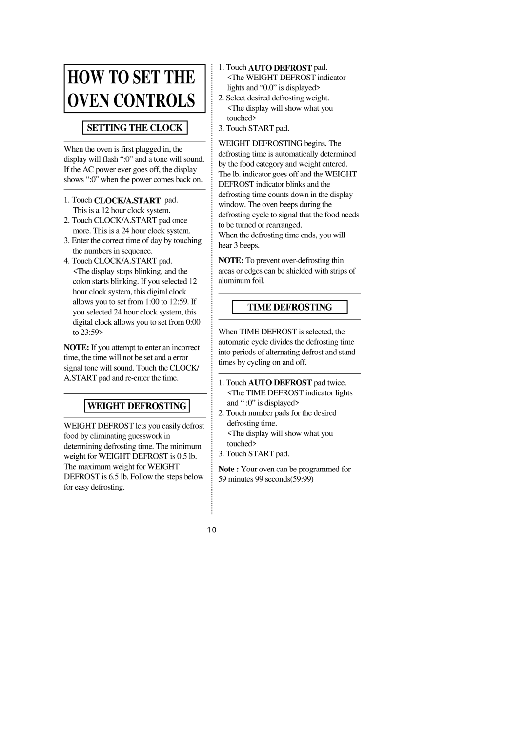 Emerson MW9107BC, MW9107WC owner manual Setting the Clock, Weight Defrosting, Time Defrosting 