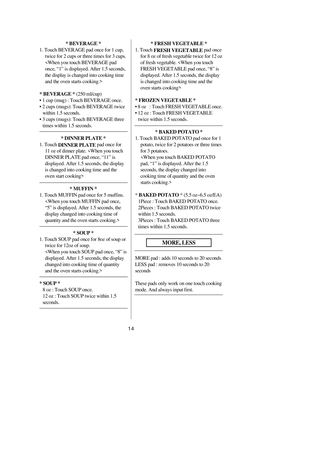 Emerson MW9107BC, MW9107WC owner manual MORE, Less 